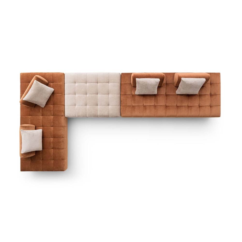 Modulinė sofa Bowie su dygsniuotu dizainu, aukštomis kojelėmis ir stumdomais atlošais – kolekcija Bubble