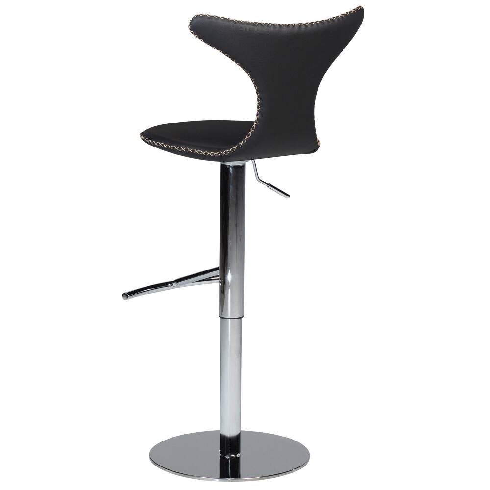dolphin bar stool black leather with round polished steel base with gaslift 200458610 02 back