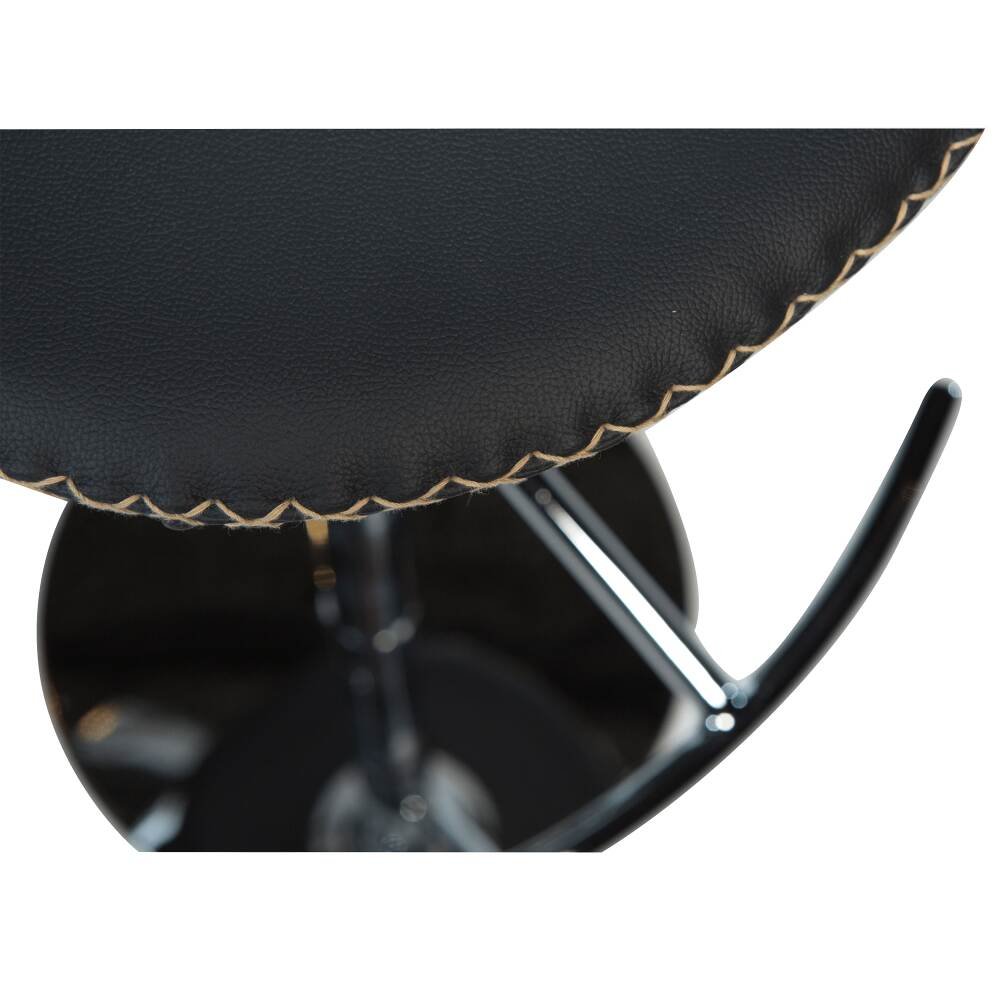 dolphin bar stool black leather with round polished steel base with gaslift 200458610 03 detail1