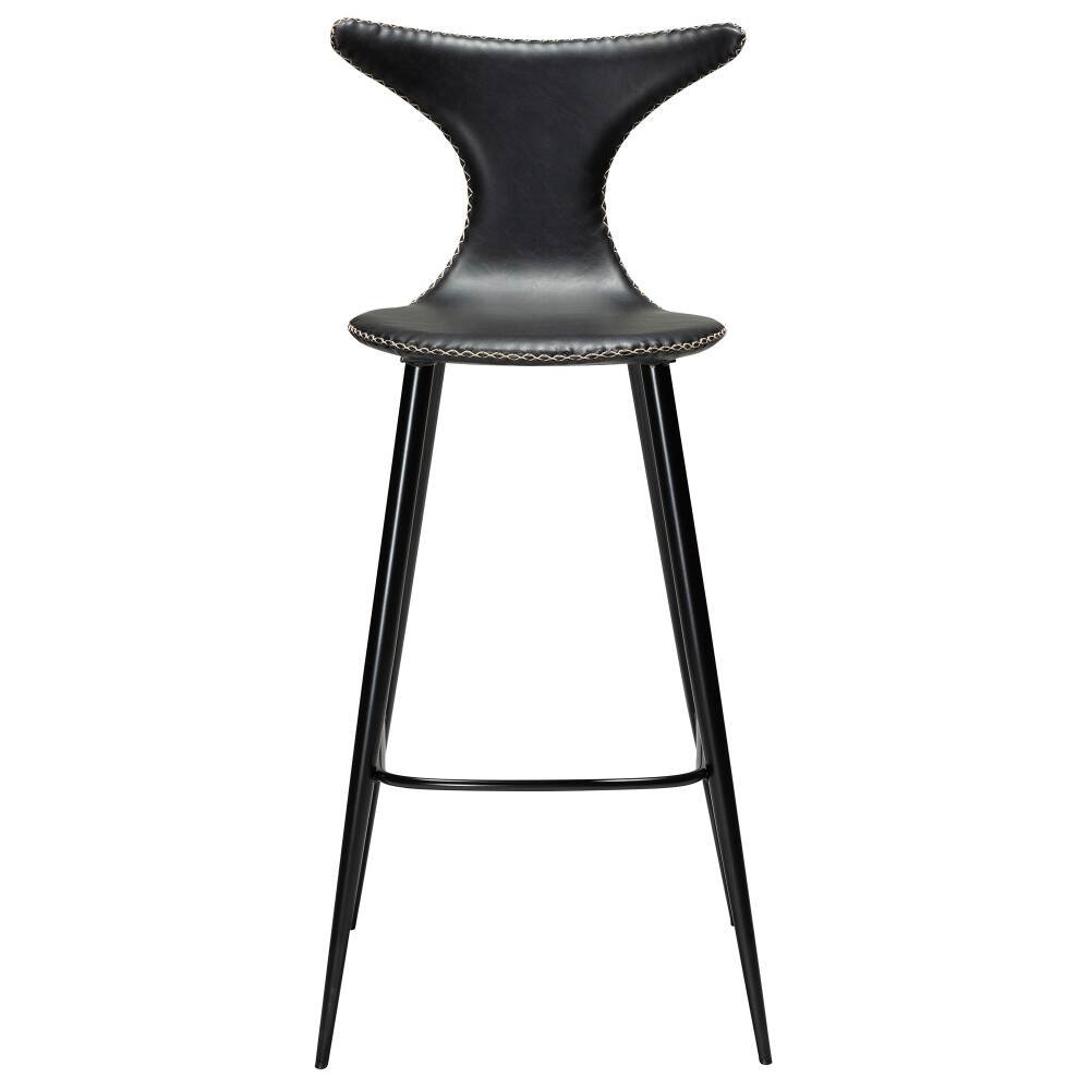 dolphin bar stool vintage black art leather with black conical metal legs 200458620 02 front