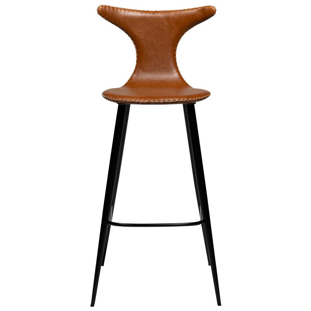 dolphin bar stool vintage light brown art leather with black conical metal legs 200458630 02 front