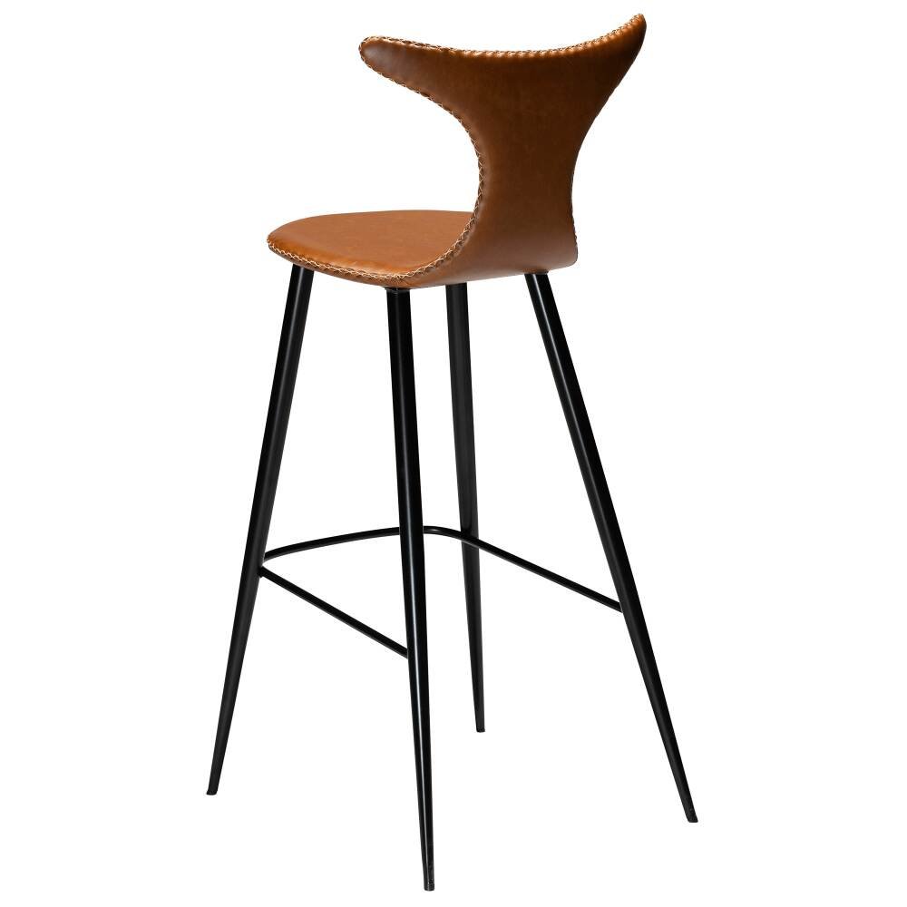 dolphin bar stool vintage light brown art leather with black conical metal legs 200458630 05 back angle