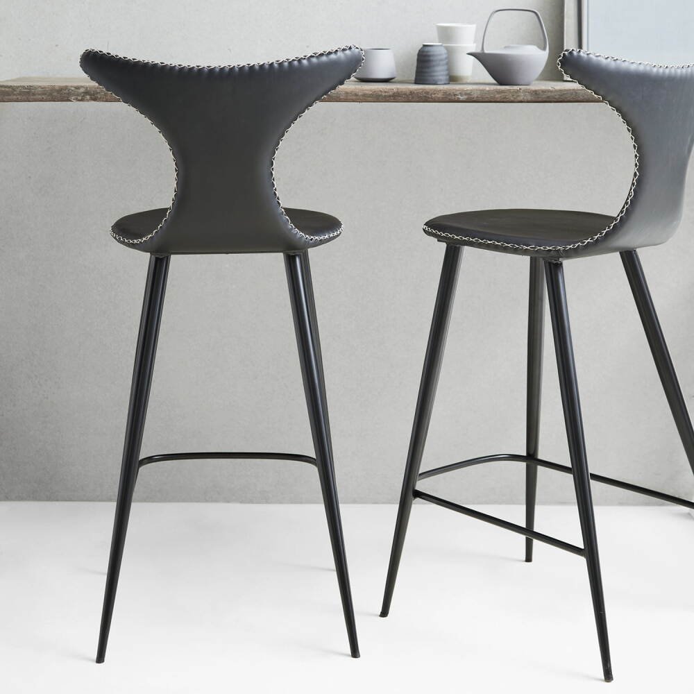 dolphin bar stool vintage light brown art leather with black conical metal legs 200458630 16 lifestyle image