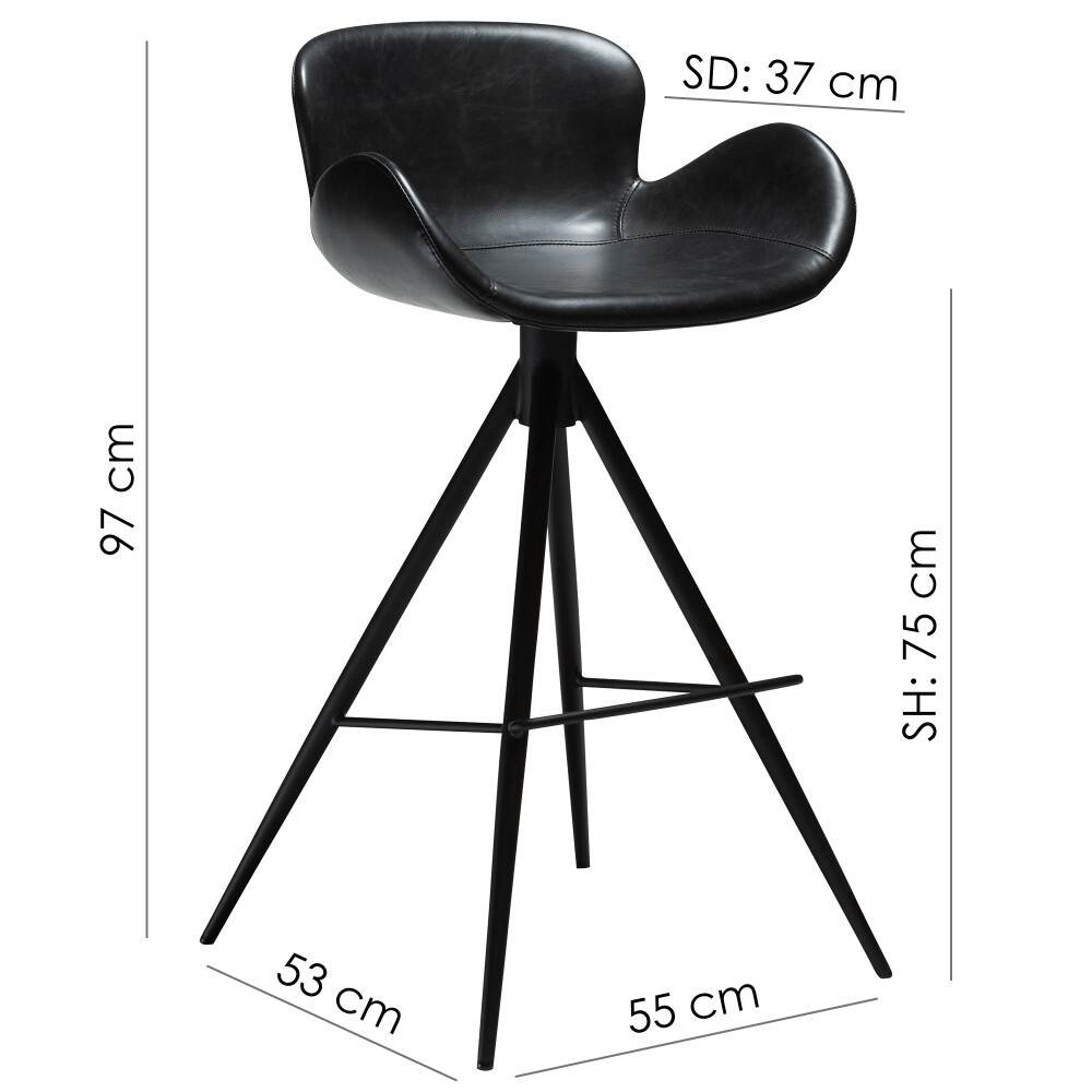 gaia bar stool vintage black art leather with black conical metal legs crib5 200200200 15 measurements