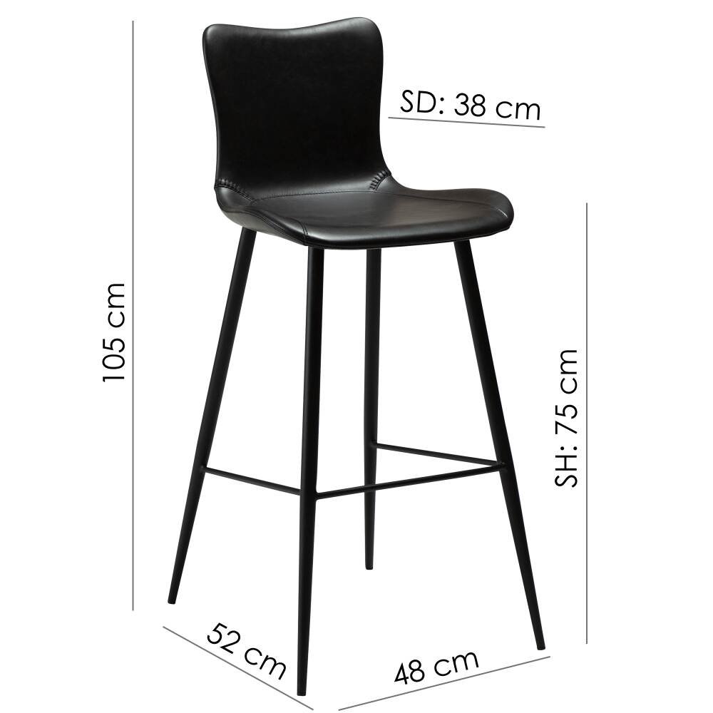 medusa bar stool vintage grey art leather with black conical metal legs 200600940 15 measurements